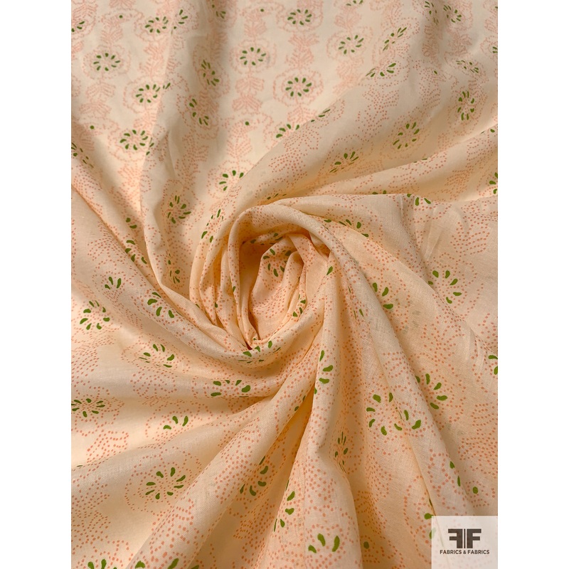 Dot Sketch Floral Printed Cotton Voile – Pastel Peach / Lime Fabric by the Yard