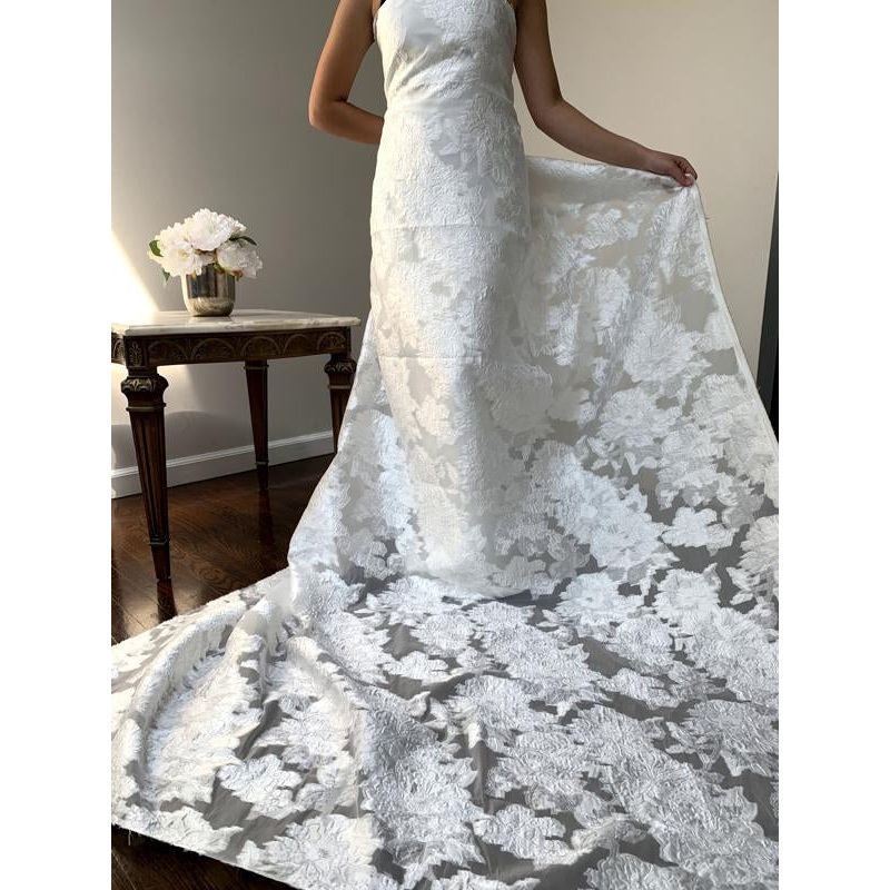 Floral Cloqu Polyester Organza – White Fabric by the Yard