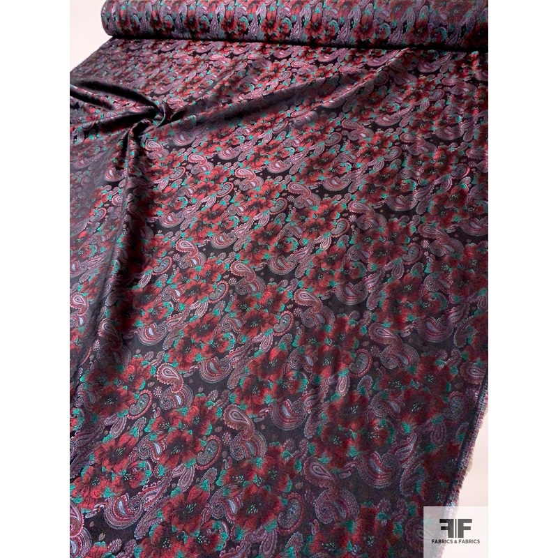 Italian Paisley Floral Silk Brocade – Red / Emerald Green / Black / Lavender Fabric by the Yard