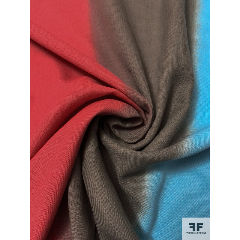 Italian Tri-Color Ombr Linen Blend – Blue / Cedar Brown / Red Fabric by the Yard