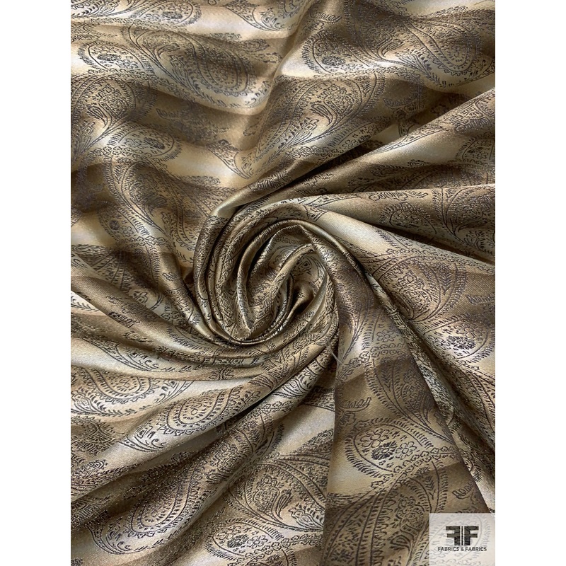 Paisley Striped Silk Necktie Jacquard Brocade – Beige / Dusty Brown / Black Fabric by the Yard