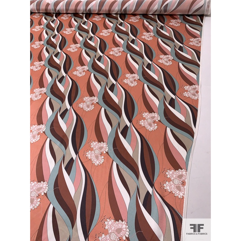 Smooth Braided Striations Printed Silk Charmeuse – Dusty Pink-Rose / Browns / Dusty Mint Fabric by the Yard