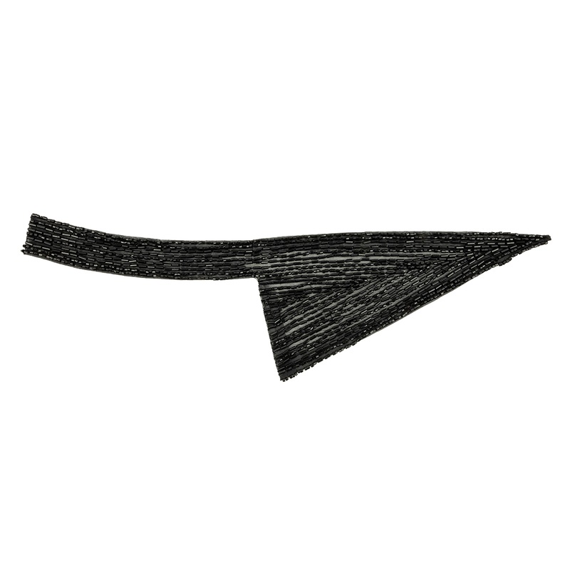 Vintage Black Geometric Glass Beaded Left Lapel Applique – 13″ x 3.625″