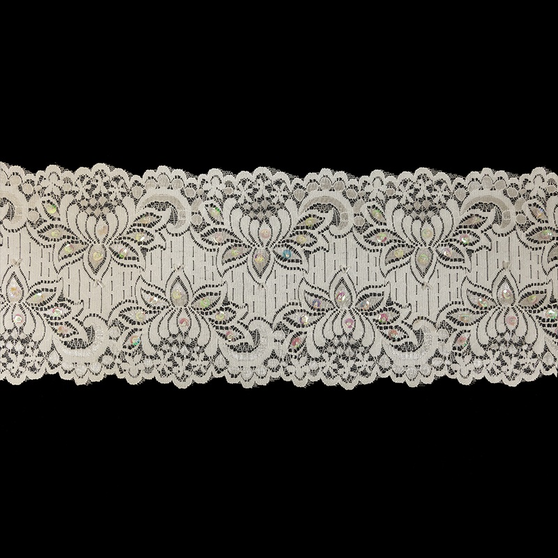 White and Iridescent Beaded and Sequined Floral Stretch Lace Trim – 6″