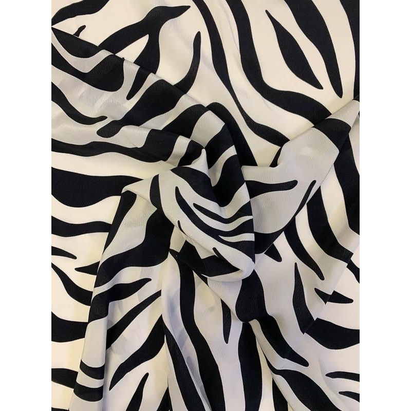 Zebra Pattern Printed Silk Crepe de Chine – Black / Ivory Fabric by the Yard