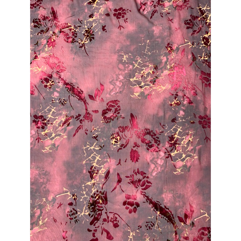Abstract Printed Floral Burnout Silk Blend Chiffon – Cranberry / Pale Mustard Fabric by the Yard