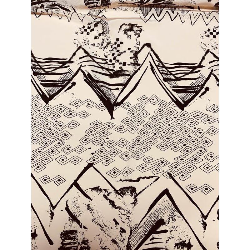 Abstract Printed Silk Crepe de Chine – Tan / Dark Mocha Fabric by the Yard