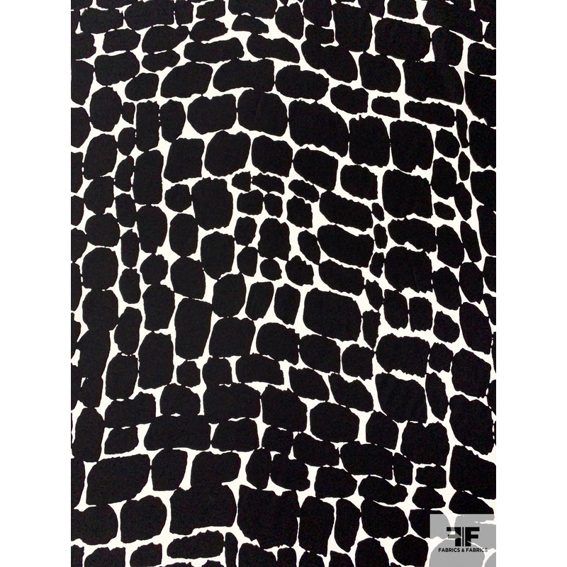 Animal Pattern Inspired Matte-Side Printed Silk Charmeuse – Black / Off-White Fabric by the Yard