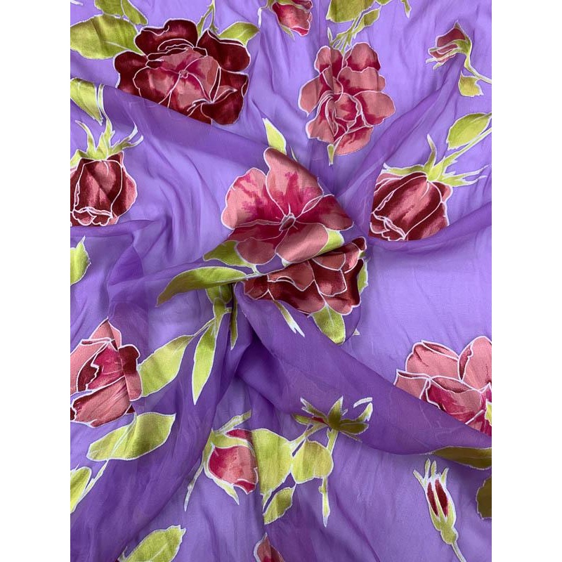 Floral Burnout Silk Chiffon – Lavender / Mauve / Pink / Lime Fabric by the Yard