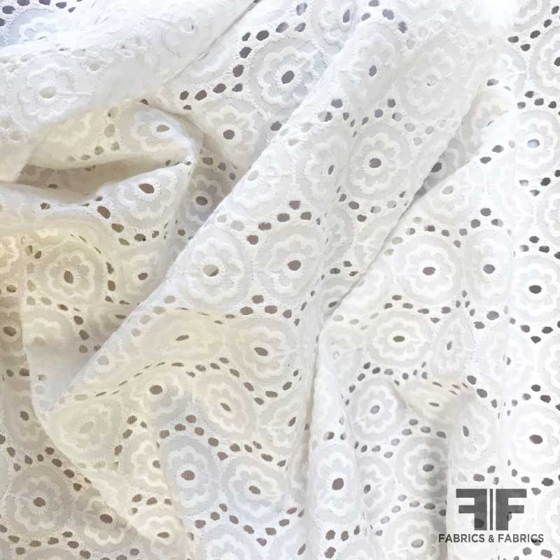 Floral & Dot Eyelet Cotton – Ivory Fabric by the Yard