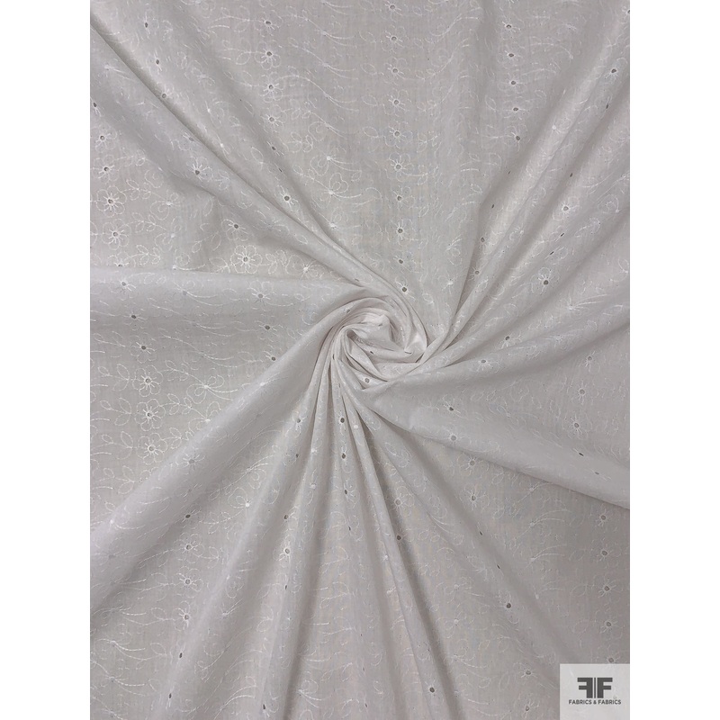 Floral Vines Embroidered Eyelet Poly-Cotton Voile – Off-White Fabric by the Yard