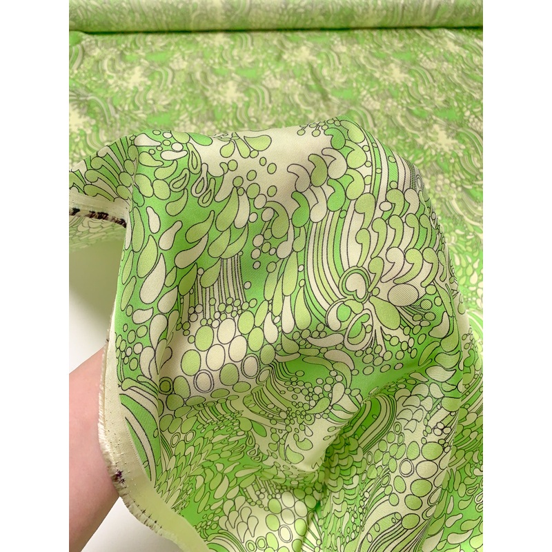Graphic Printed Fine Silk Twill – Shades of Green Fabric by the Yard