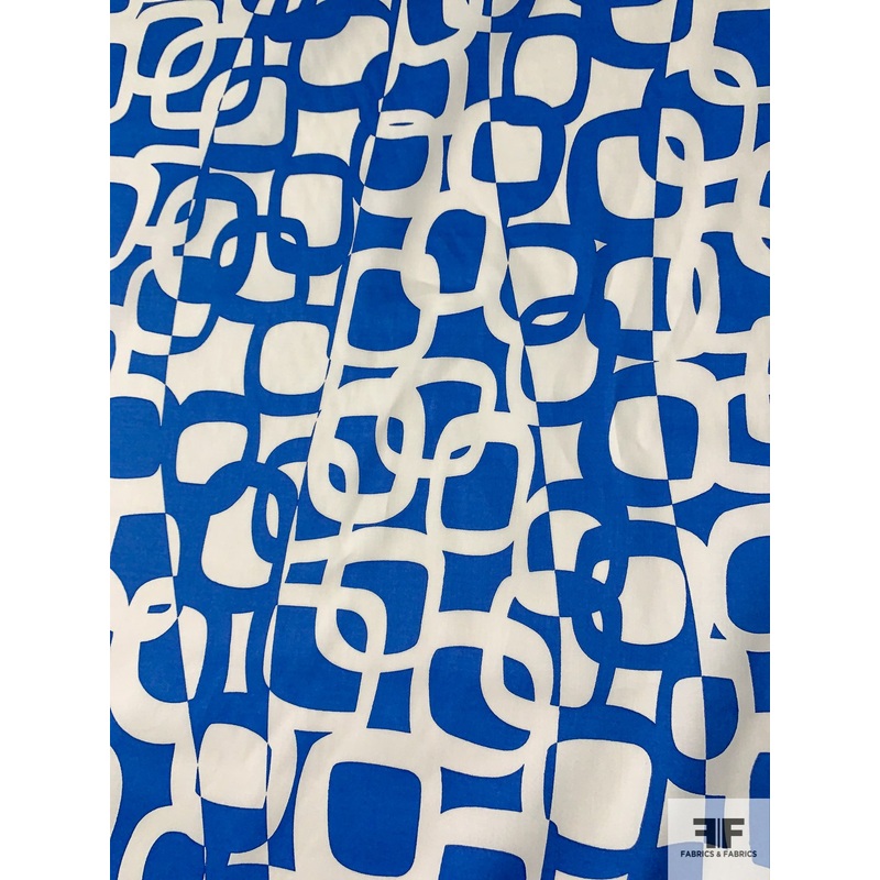 Interlocking Rings Printed Stretch Cotton Sateen – Blue / Off-White Fabric by the Yard