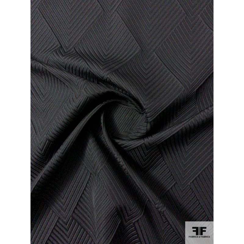 Italian Art Deco Chevron-Like Brocade with Slight Sheen – Black Fabric by the Yard
