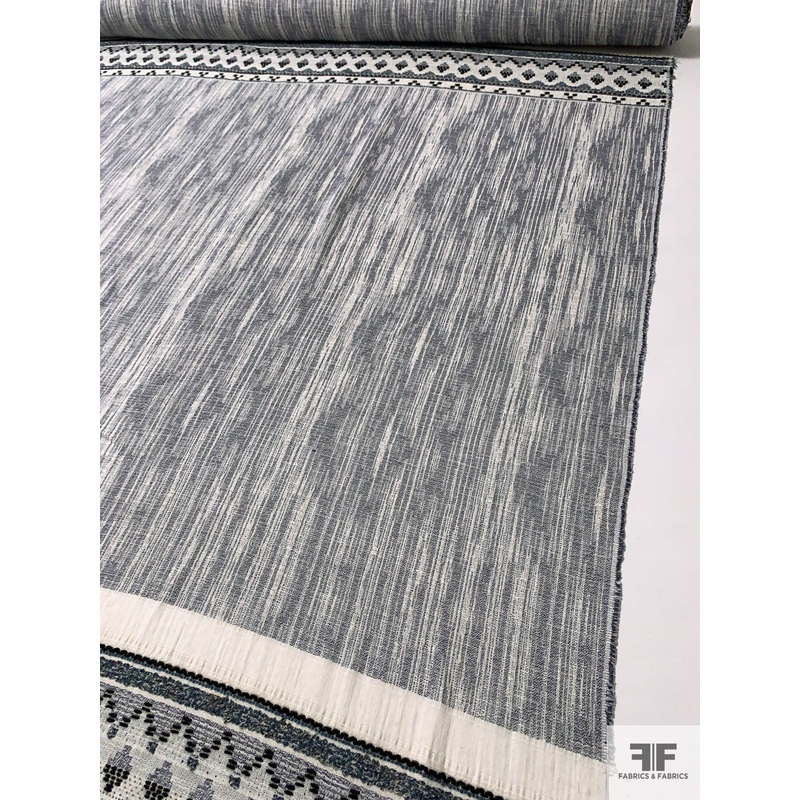 Italian Ethnic Chevron Soft Laundered Cotton Tweed Suiting Panel – Denim Navy / Ivory Fabric by the Panel