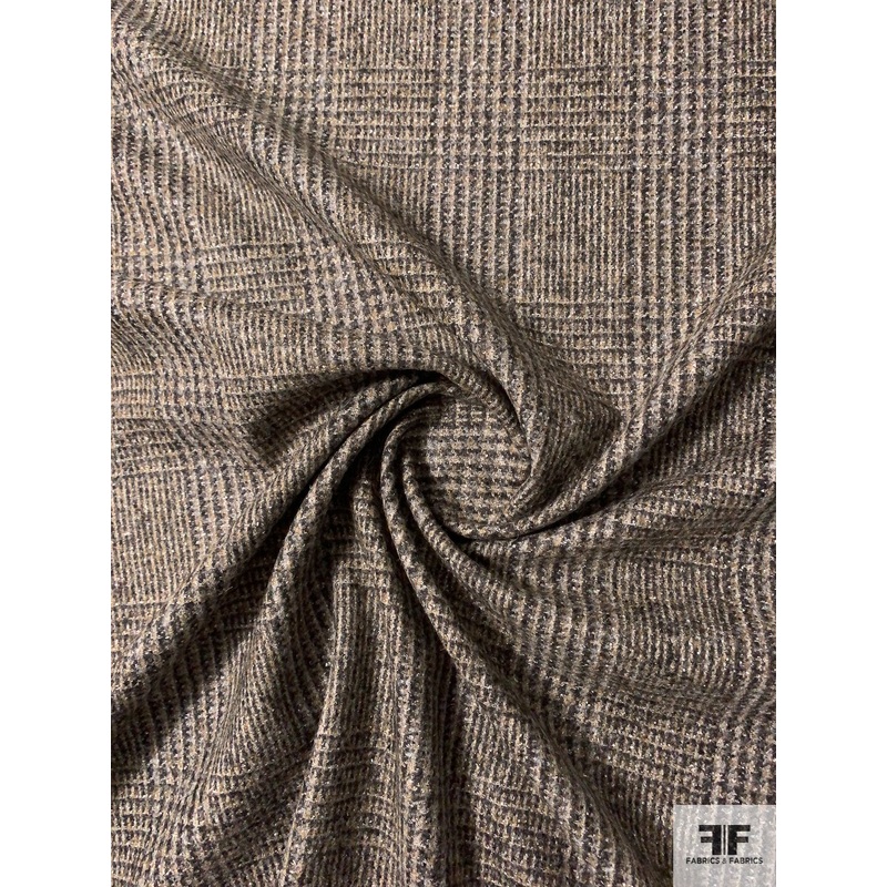 Italian Glen Plaid Wool-Mohair Suiting – Grey / Dark Sand / Earth Fabric by the Yard