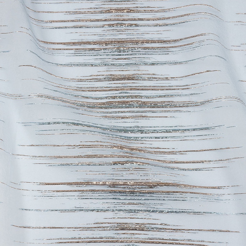 Metallic Rose Gold and Sky Blue Striated Lines Luxury Burnout Brocade