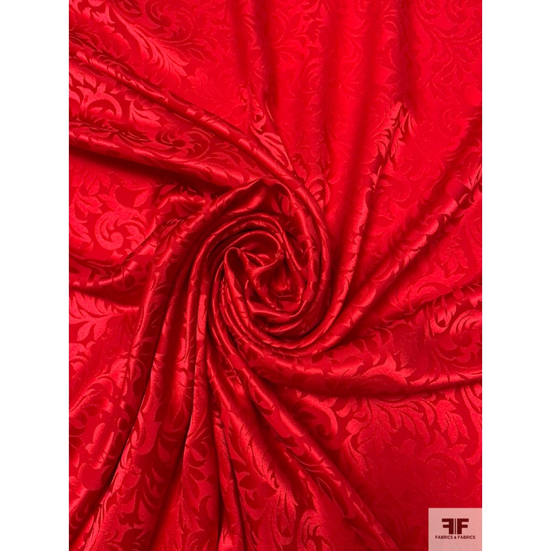 Paisley Jacquard Silk Charmeuse – Red Fabric by the Yard