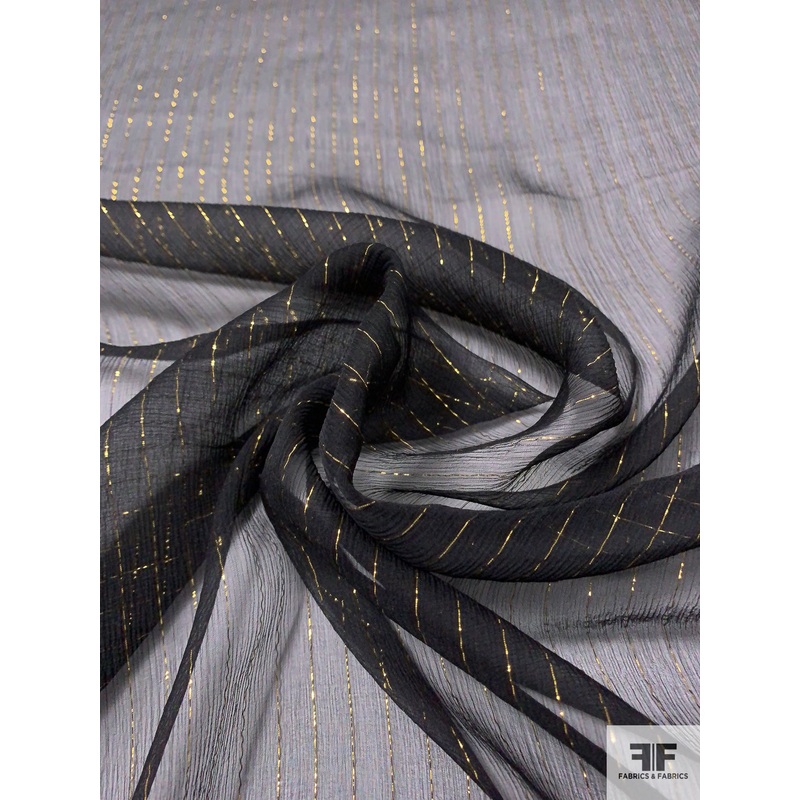 Silk Chiffon with Gold Lurex Pinstripes – Black / Gold Fabric by the Yard