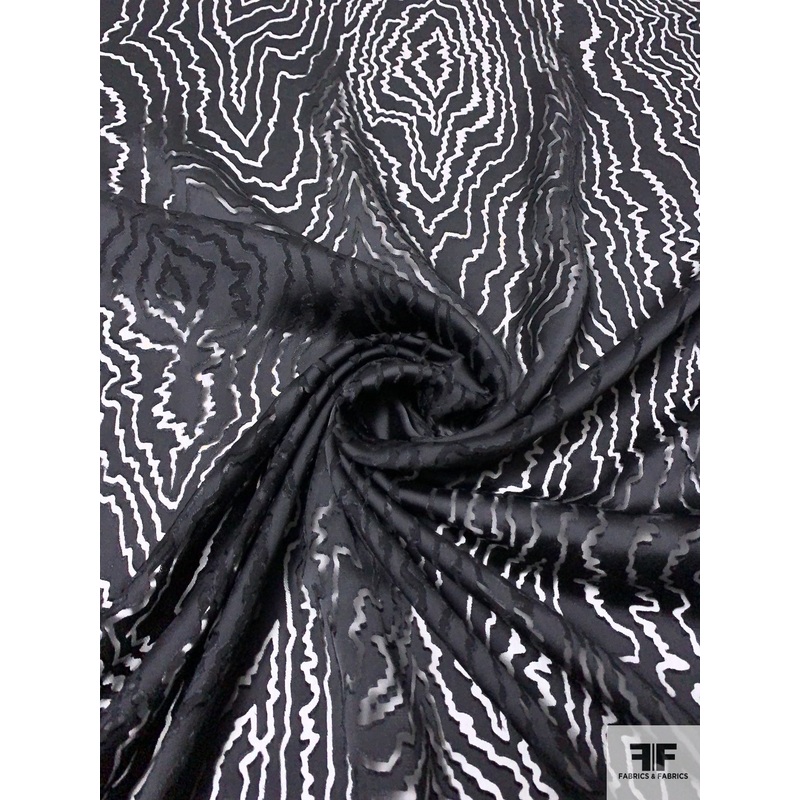 Wood Grain Burnout Silk Blend Chiffon – Black Fabric by the Yard
