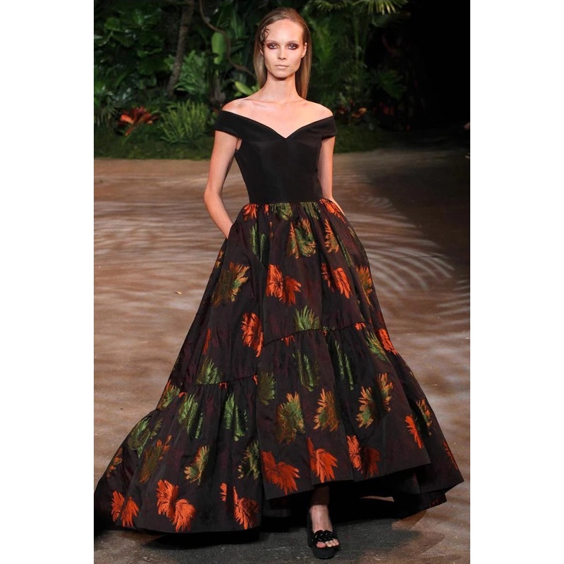 Christian Siriano Italian Floral Brocade – Plum / Orange / Green Fabric by the Yard