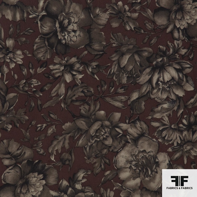 Floral Printed Silk Georgette – Brown/Taupe/Grey Fabric by the Yard
