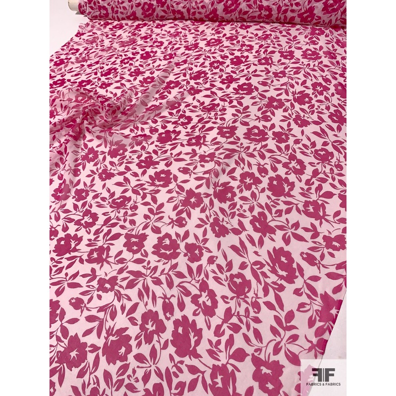 Floral Silhouette Printed Silk Chiffon – Magenta / Pale Powder Pink Fabric by the Yard