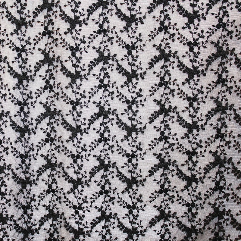 Garden Trellis Embroidered Tulle – Black/Grey Fabric by the Yard