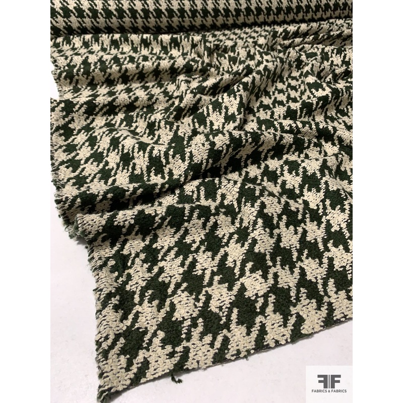 Italian Houndstooth Boucle Jacket Weight Suiting – Hunter Green / Cream Fabric by the Yard