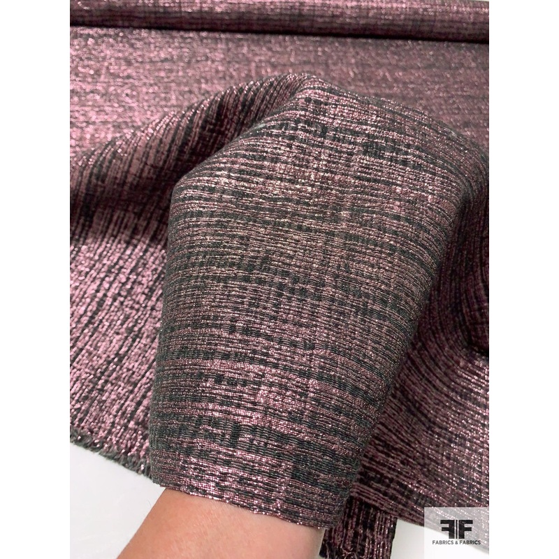 Italian Metallic Brocade with Vertical Stretch – Dusty Metallic Pink / Grey Fabric by the Yard