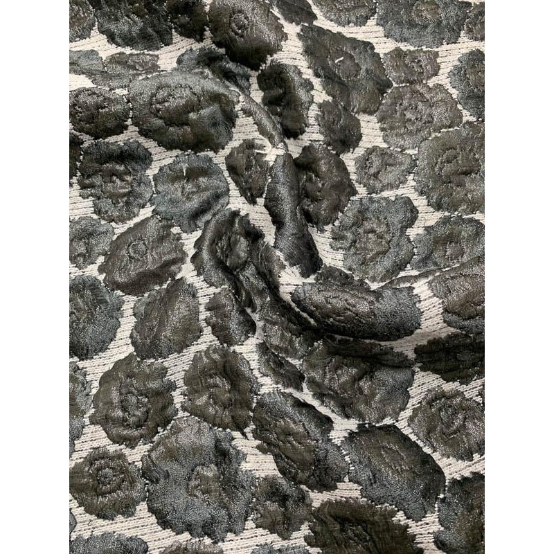 Italian Metallic Raised Floral Novelty Brocade – Gunmetal Grey / White Fabric by the Yard