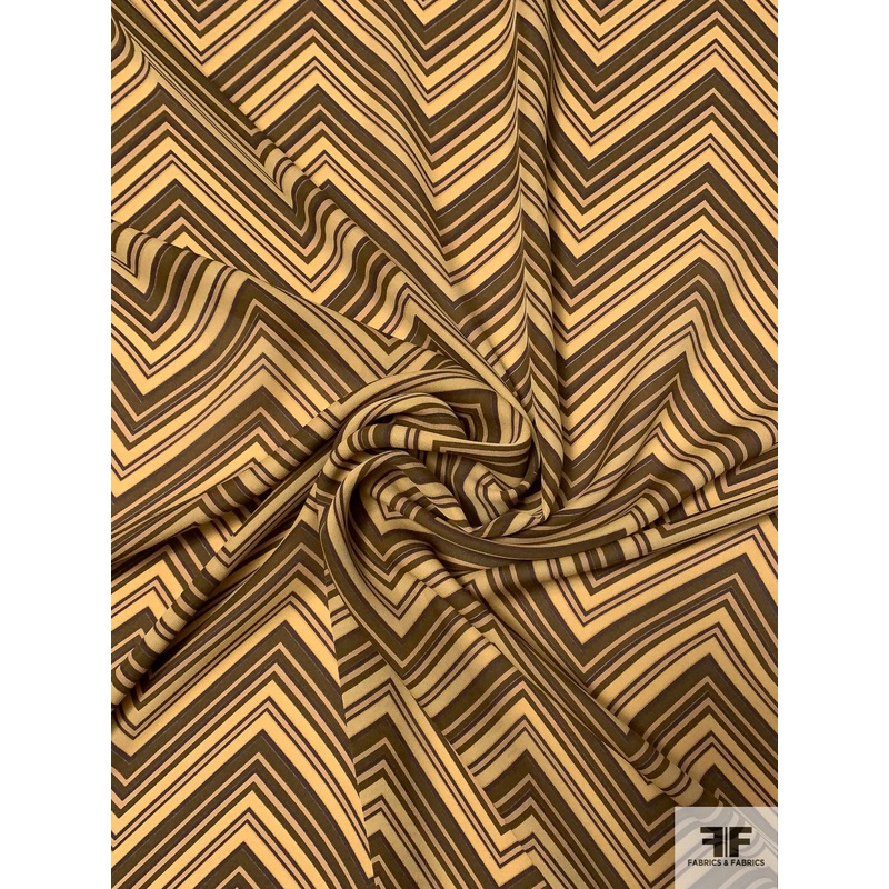 Large Scale Chevron Printed Silk Georgette – Shades of Brown / Grape Purple Fabric by the Yard