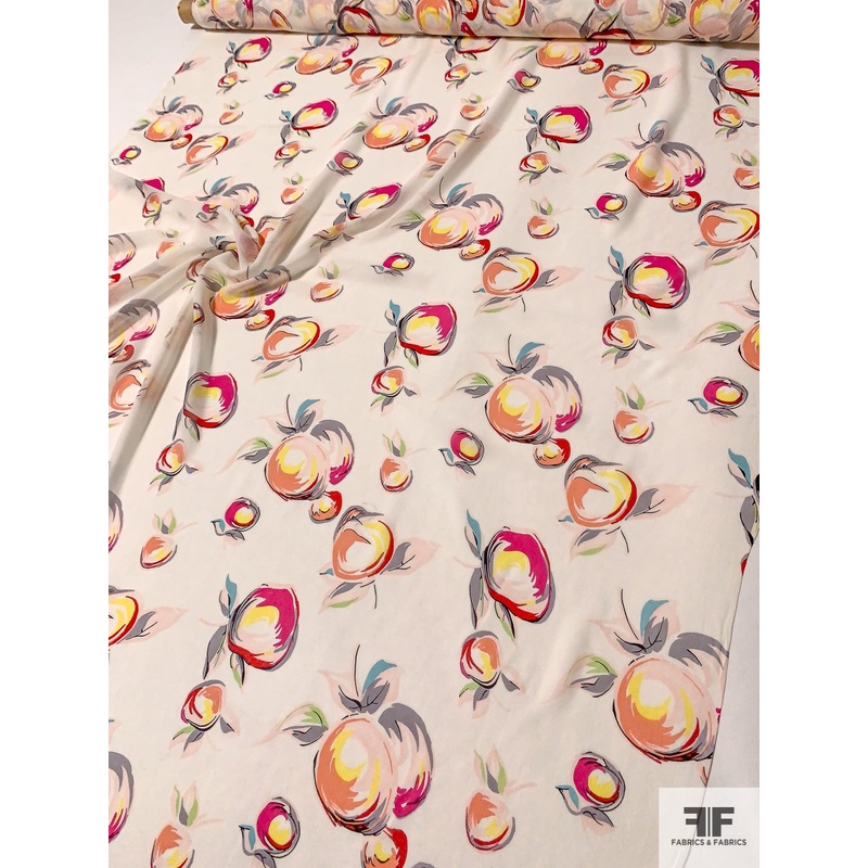 Painterly Peaches Printed Silk Chiffon – Multicolor Fabric by the Yard