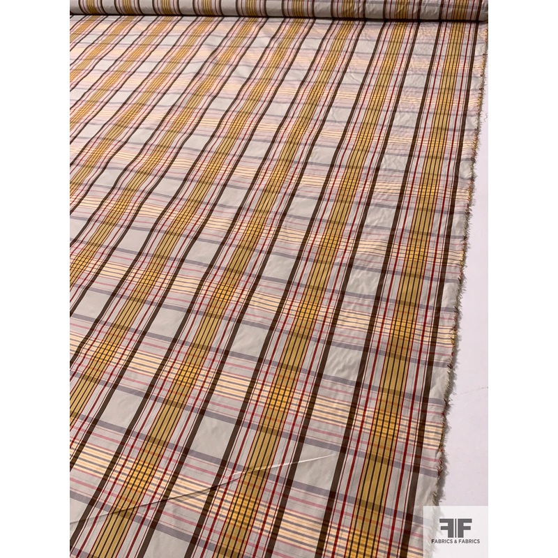Plaid Yarn-Dyed Polyester Taffeta – Marigold / Red / Brown / Grey Fabric by the Yard