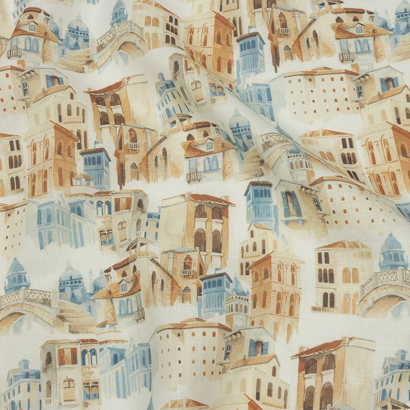 Beige and Blue City Standards Medium Weight Linen Woven