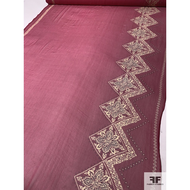 Border Pattern Printed Crinkled Silk Chiffon – Magenta / Light Yellow / Purple Fabric by the Yard