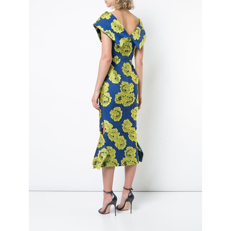 Christian Siriano Italian Floral Clip Brocade – Blue / Lime Fabric by the Yard