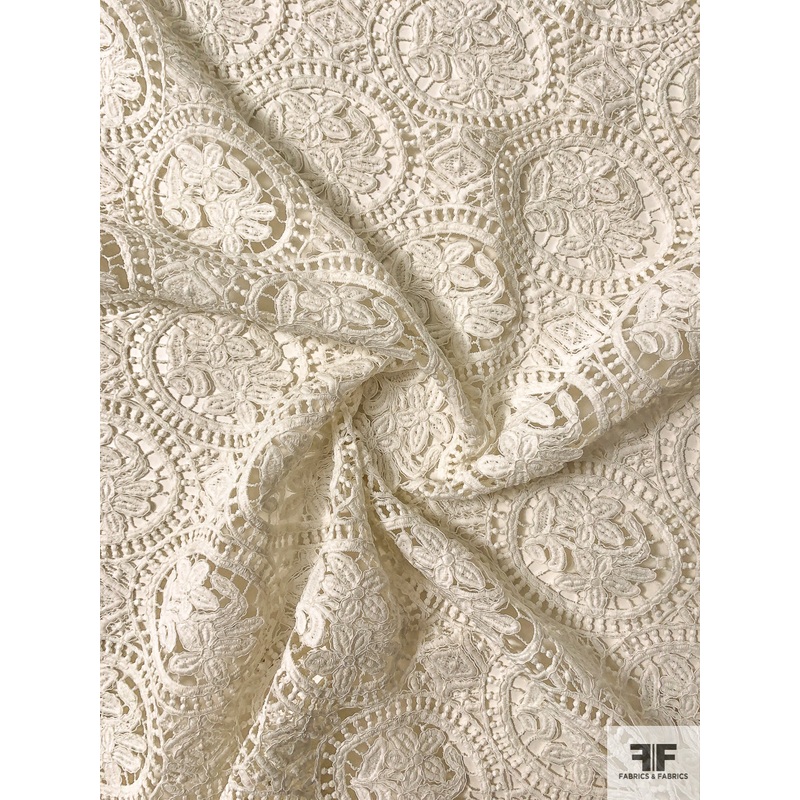 Ethnic Medallion Guipure Lace – Ivory Fabric by the Yard