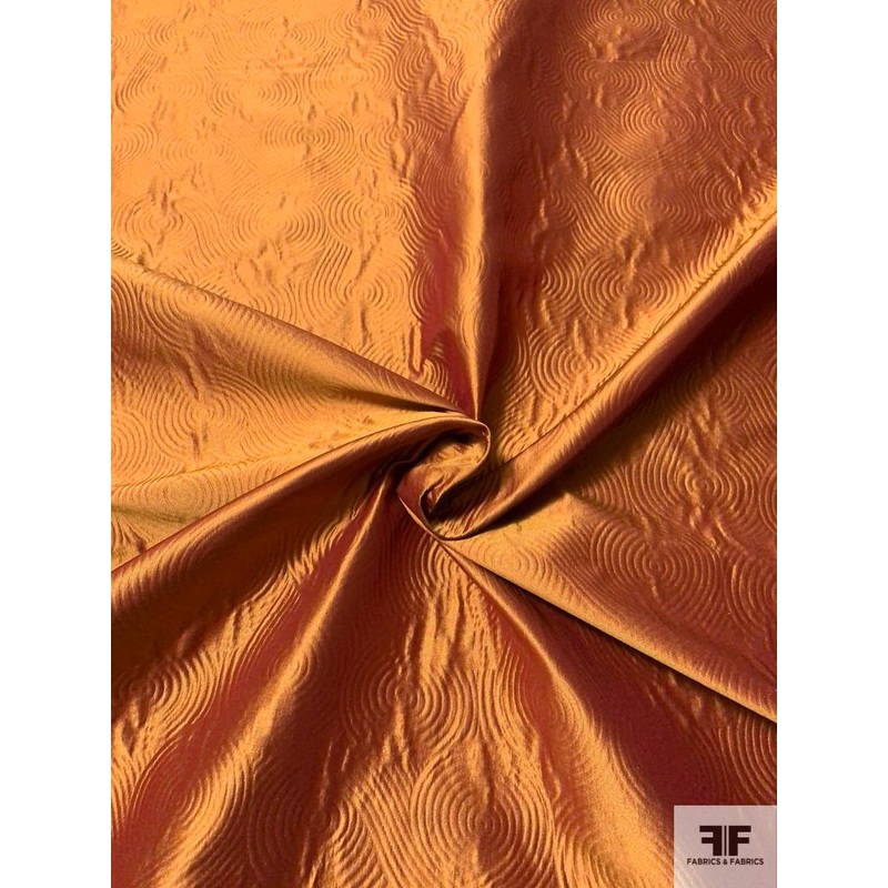 Iridescent Art Deco Swirl Textured Emboss-Look Silk Taffeta – Copper Orange Fabric by the Yard