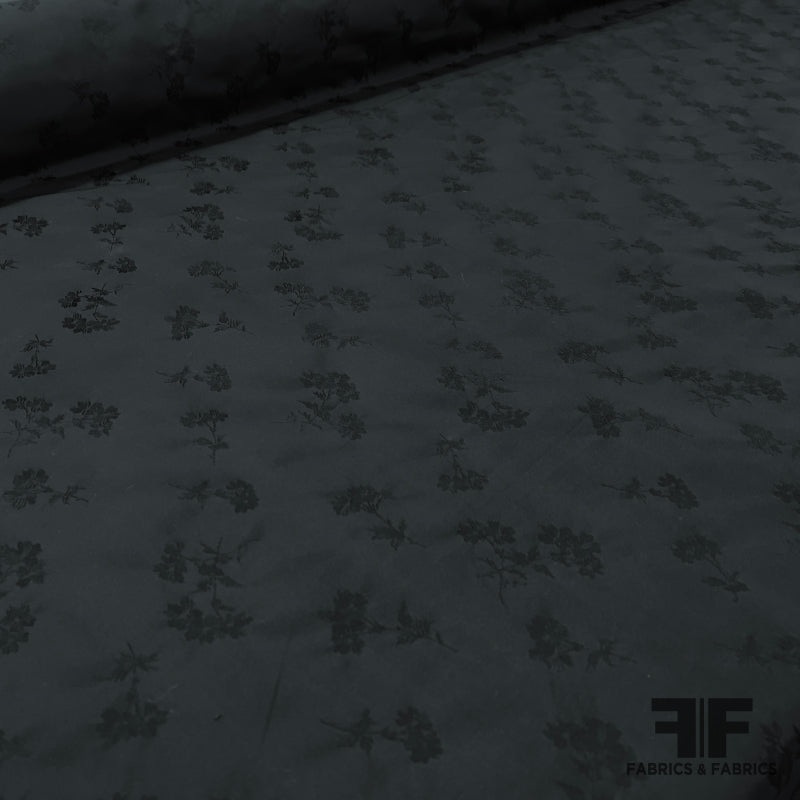 Italian Floral Silk Taffeta – Black Fabric by the Yard