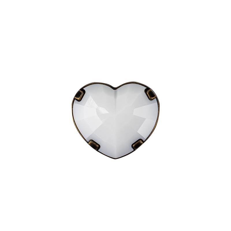 Italian White and Bronze Faceted Heart Shaped Shank Back Button – 25L/16mm