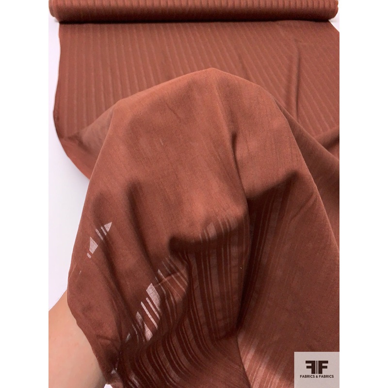 Jacquard Weave Vertical Sateen Striped Cotton Voile – Cherry Brown Fabric by the Yard