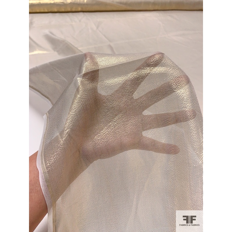 Lurex Pinstriped Silk Chiffon – Gold / Parchment Fabric by the Yard
