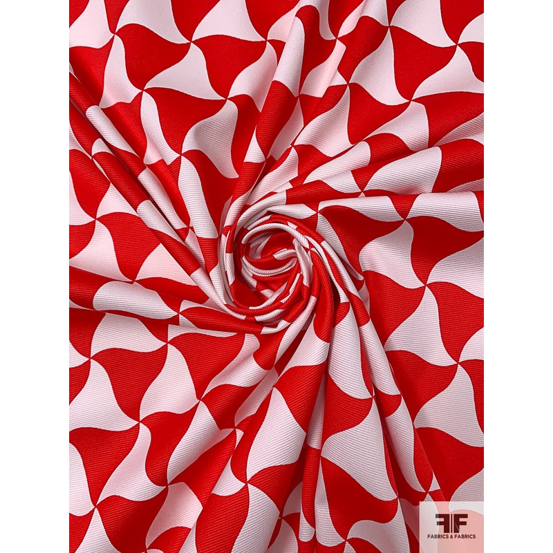 Made in Switzerland Wavy Triangles Printed Cotton Ottoman-Faille – Red / White Fabric by the Yard