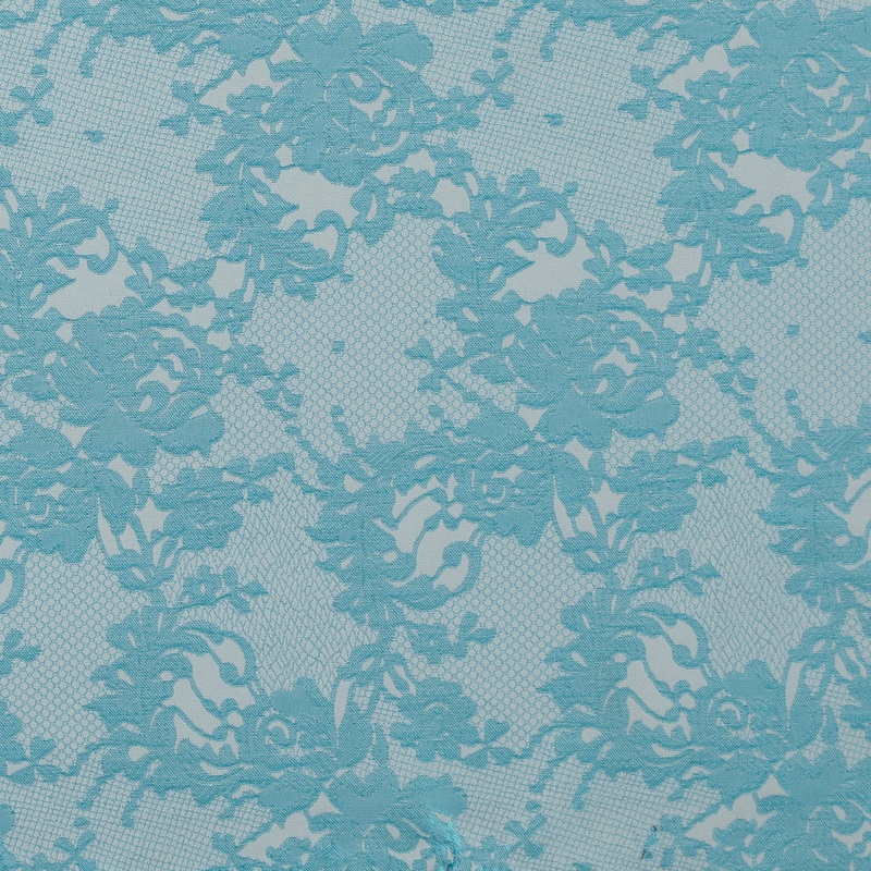 Metallic Bluebird and White Lacey Floral Brocade