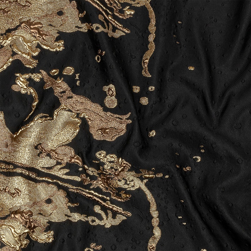 Metallic Bronze Mist and Black Spotted and Splattered Luxury Brocade