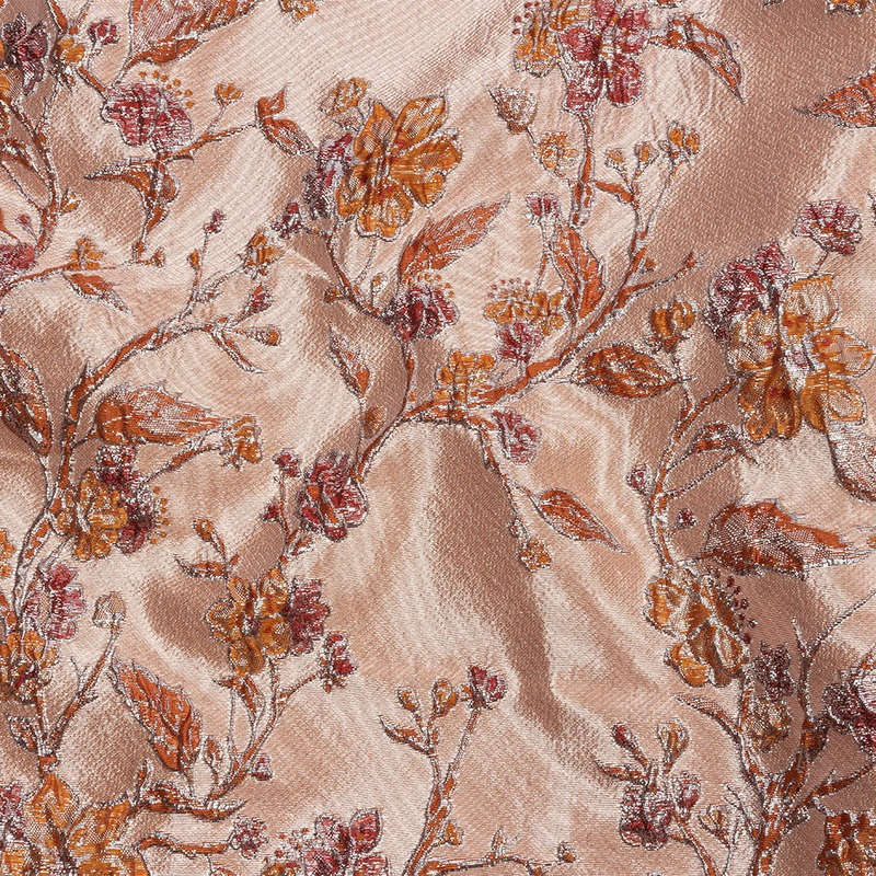 Metallic Orange and Red Flowering Vines Luxury Brocade