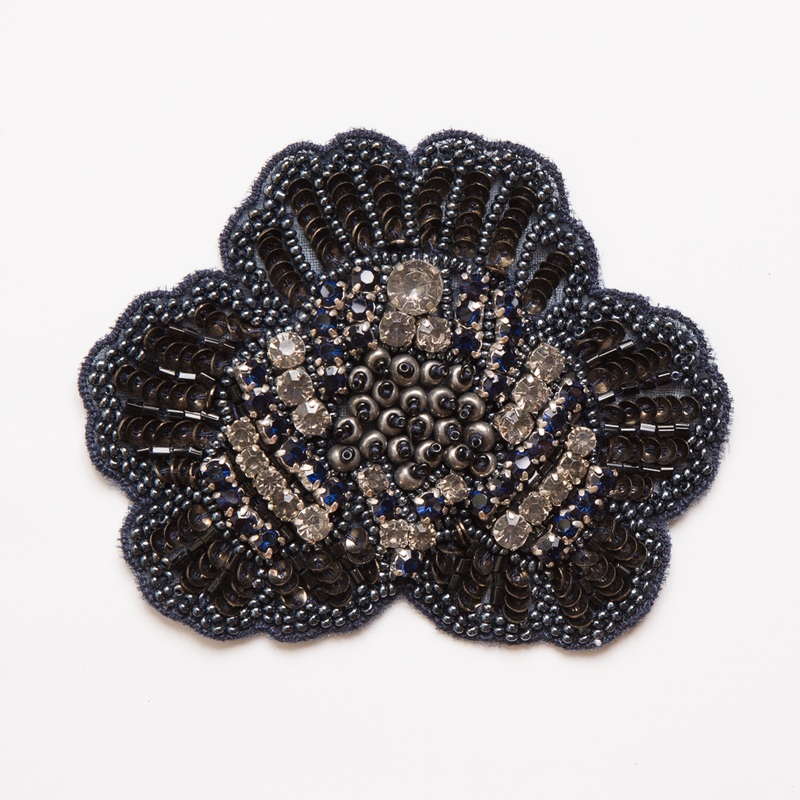 Navy and Clear Beaded and Sequined Rhinestone Applique – 4″
