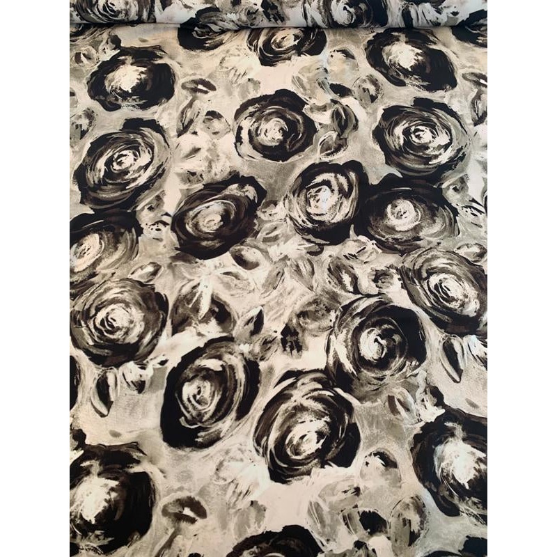Painterly Floral Printed Silk Georgette – Black / Beige / Olive / Brown Fabric by the Yard