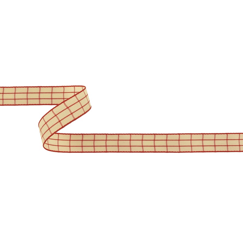 Pointsettia and Ethereal Green Windowpane Check Woven Ribbon – 0.625″